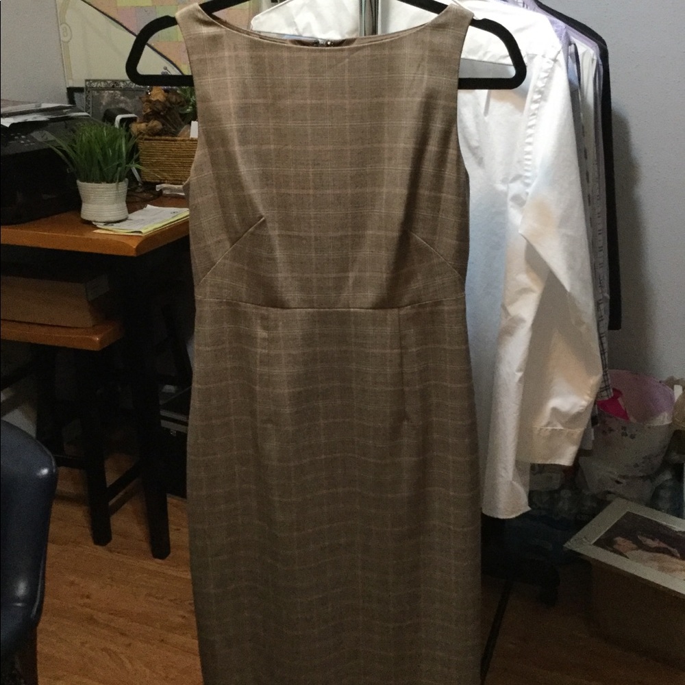 Banana Republic Factory Tan Plaid Midi Dress